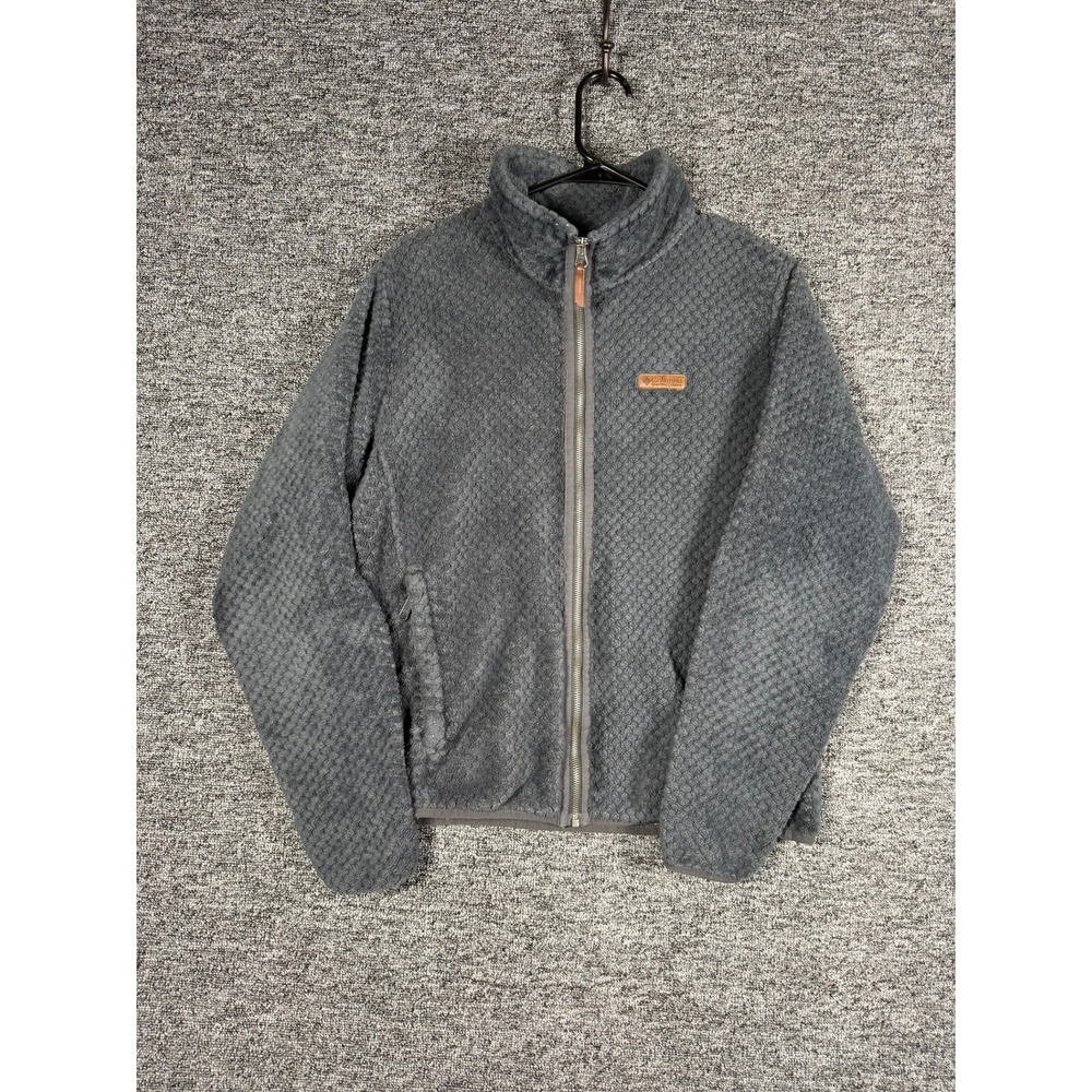 Columbia Womens Gray Diamond‎ Quilted Full Zip Fleece Jacket Mock Neck Large